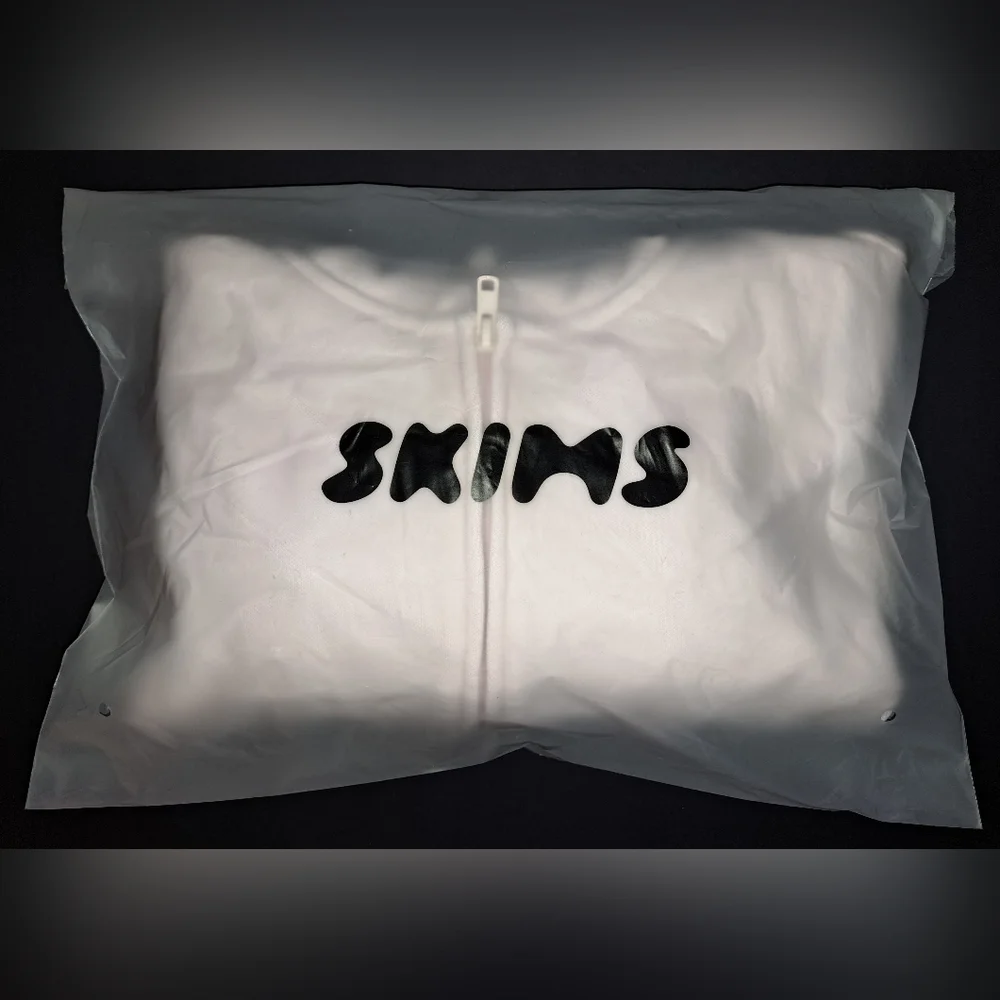 💕NWT SKIMS 🩷Cotton Fleece Shrunken Zip Up Cropped Hoodie Light BARELY PINK M - Picture 5 of 11